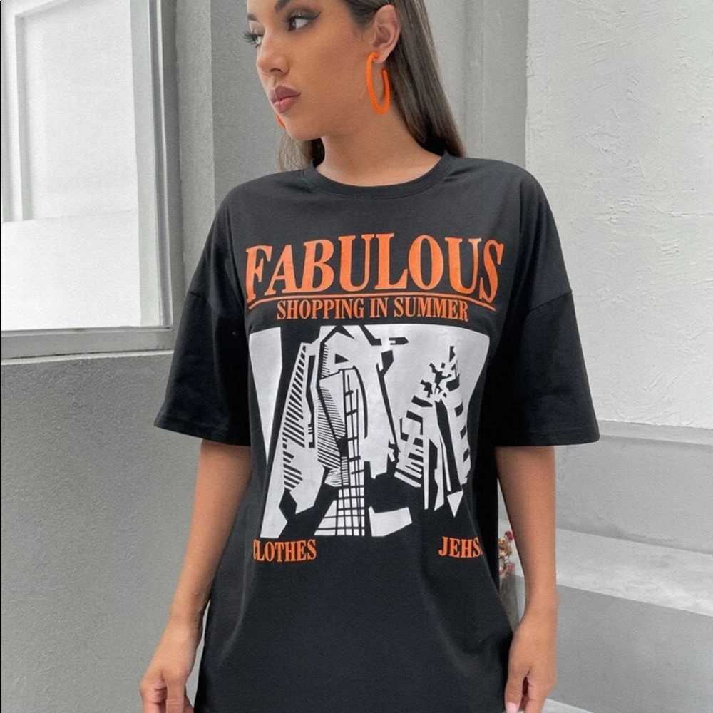 Letter & Graphic Print Boyfriend Tee